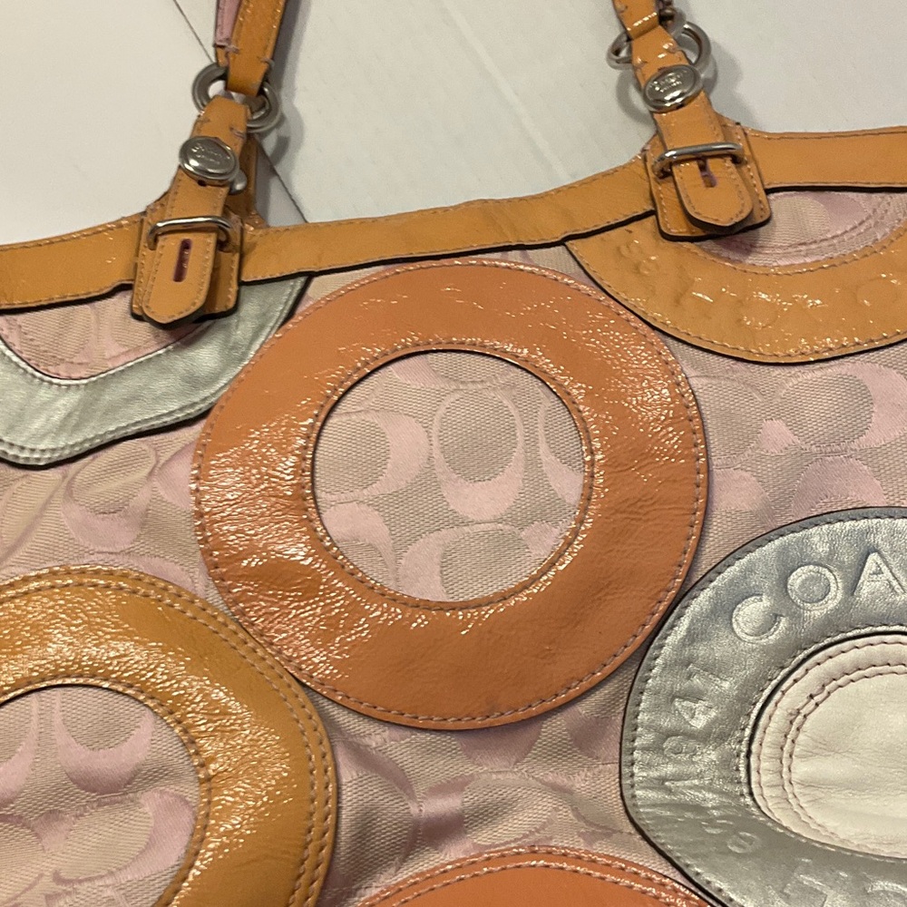 Coach Multicolor Circle Patchwork Tote in Pink an… - image 12